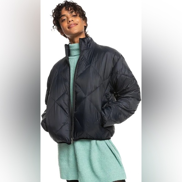 NWOT ROXY Wind Swept Puffer Jacket Coat packable Black small medium - Picture 5 of 11